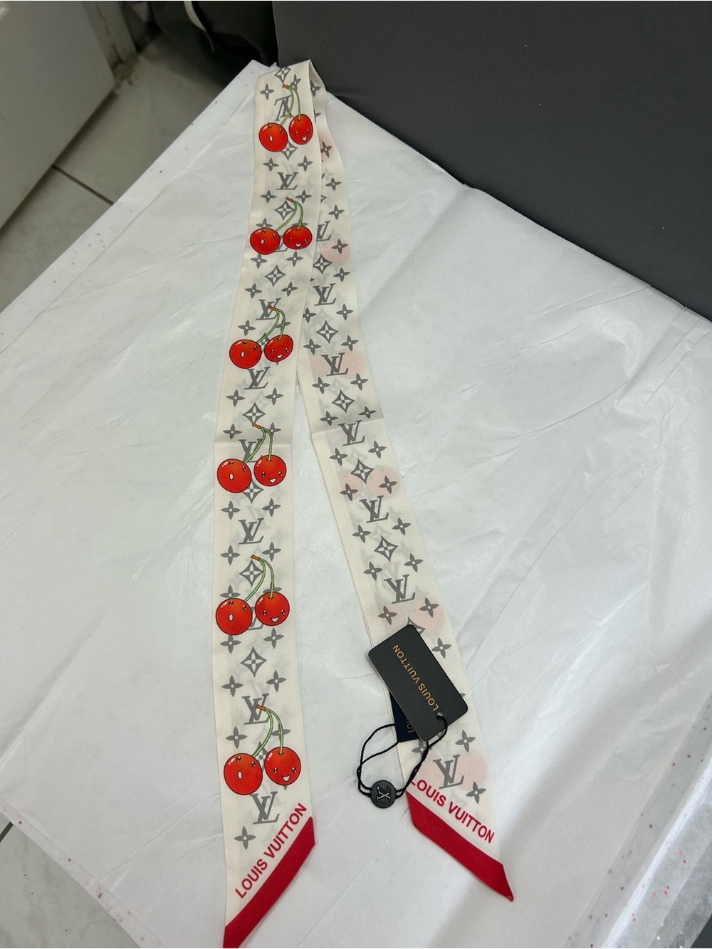 Louis Vuitton White Cherry Monogram Silk Bandeau Scarf